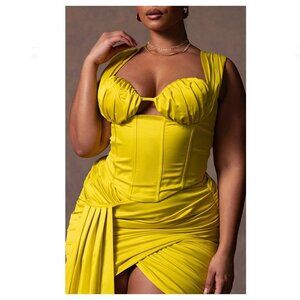 PrettyLittleThing Chartreuse Constructed Satin Ruched Bust Corset NWT